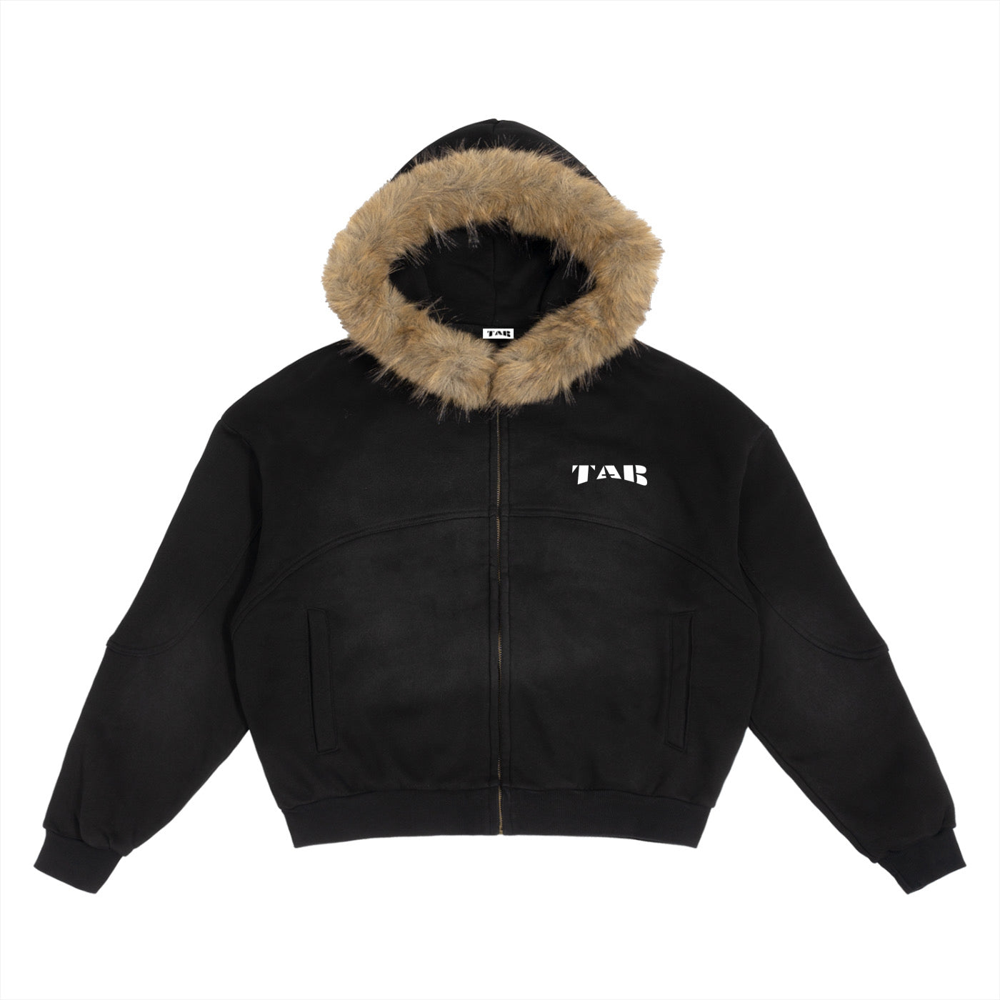 TABdept® Sun Fade Boxy Detachable Fur Hoodie