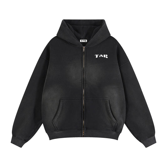 TABdept® Sunfade Two-way Zipper Boxy Fleece Hoodie