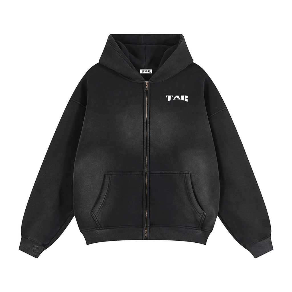 TABdept™ Sunfade Two-way Zipper Boxy Fleece Hoodie