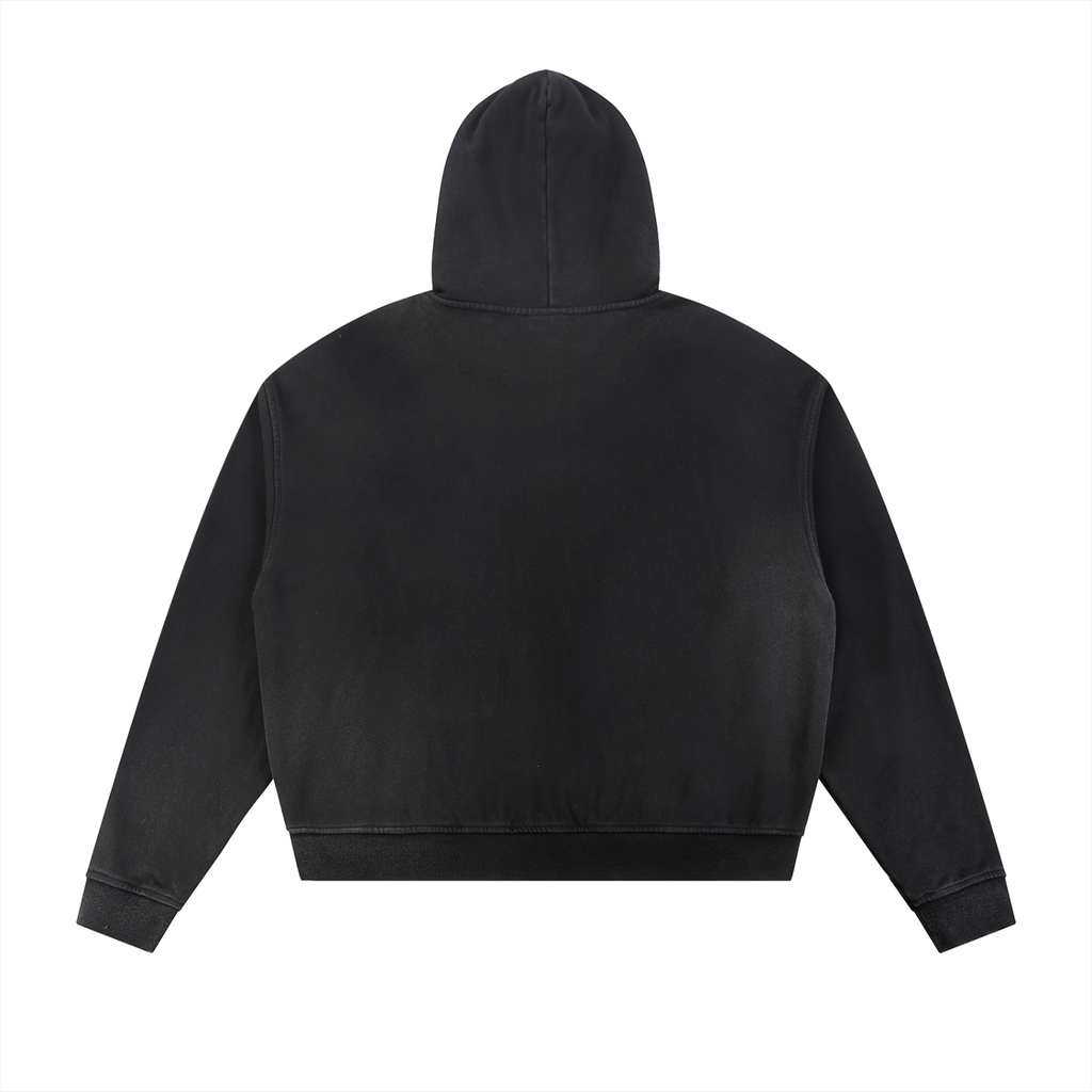 BE EN GARDE™ Sun Fade Frayed Raw Edge Fleece Zip Hoodie