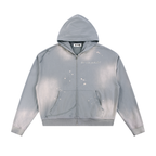 BE EN GARDE™ Sun Fade Frayed Raw Edge Fleece Zip Hoodie