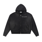 BE EN GARDE™ Sun Fade Frayed Raw Edge Fleece Zip Hoodie